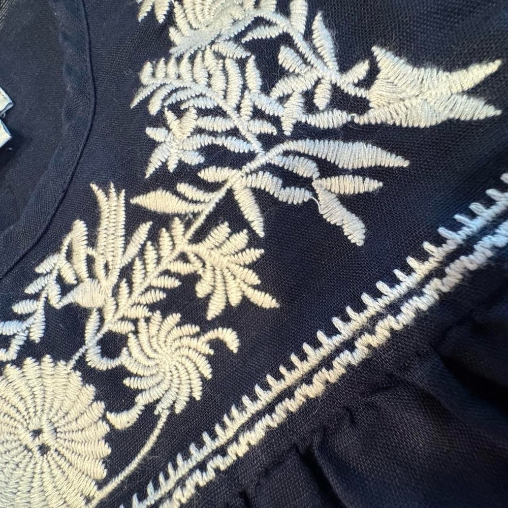 J.Crew Linen Embroidered Tank Navy Boho Coastal Top Size 6 NWOT - Picture 6 of 9